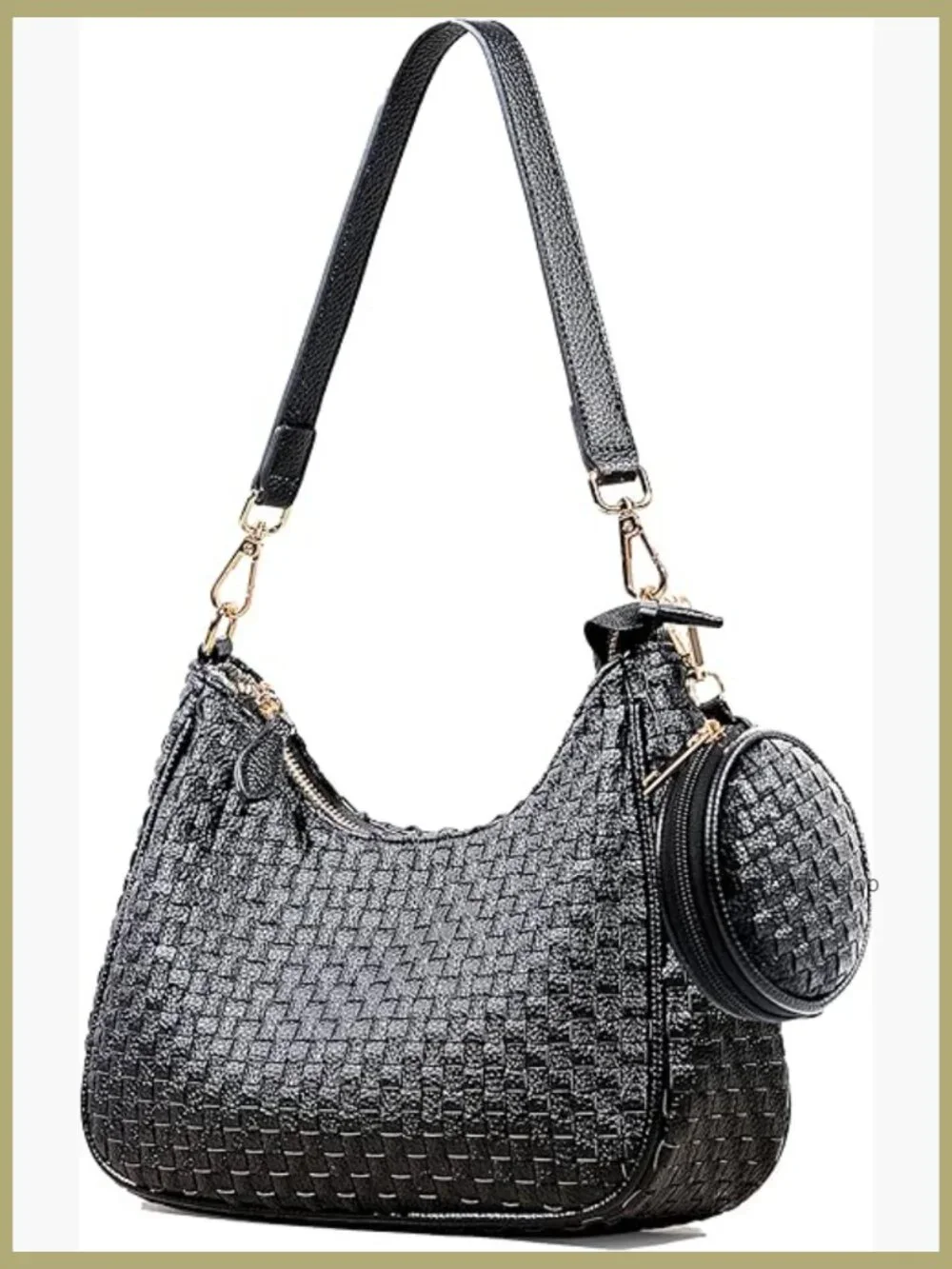Woven Vegan Leather Slouchy Hobo Crossbody Purse